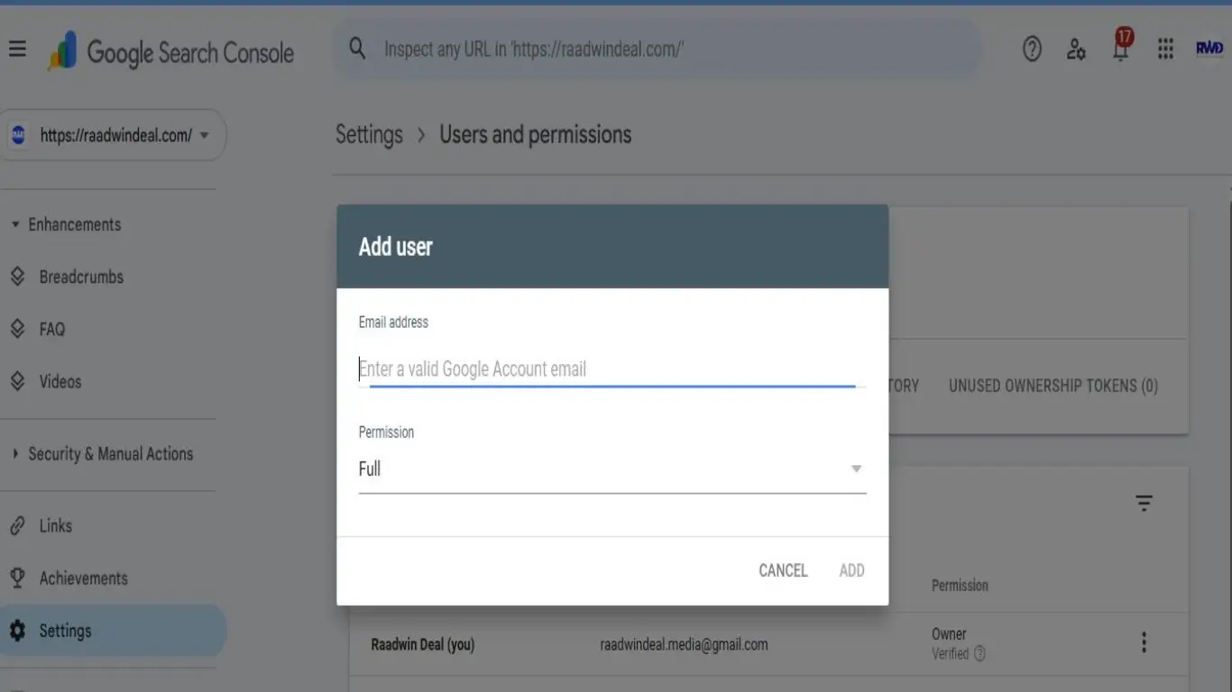 add user to google search console
