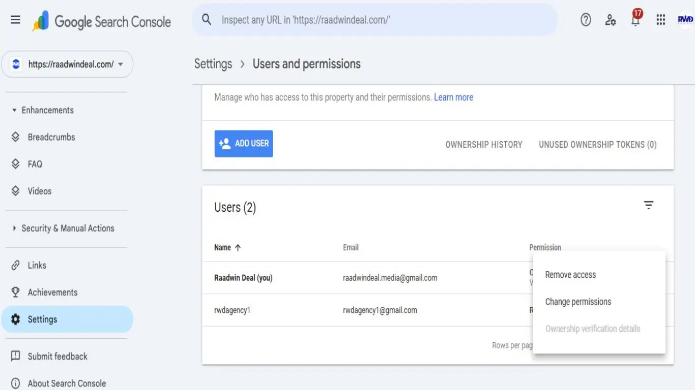 google search console access levels